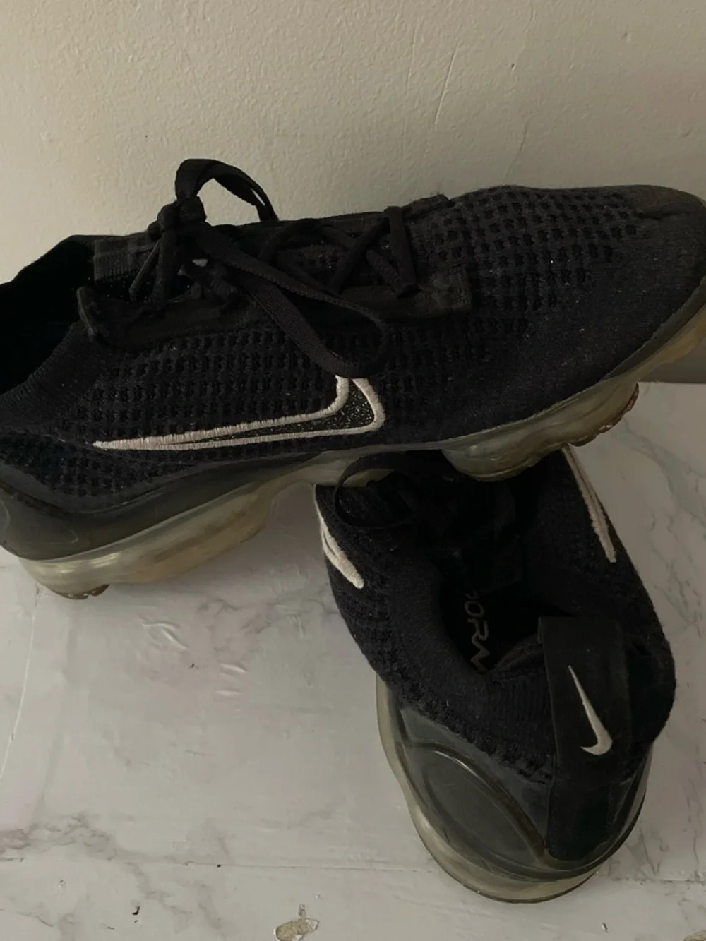 Nike Black Knit VaporMax Sneakers with White Swoosh